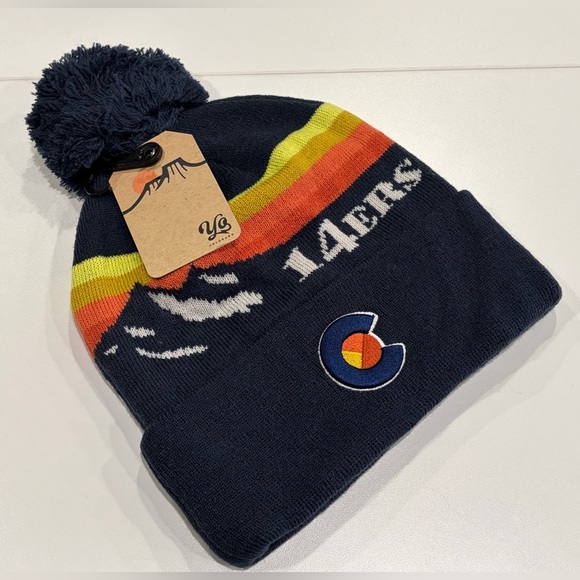 Yocolorado Other - Yo Colorado Colorado 14ers Beanie Hat Navy NWT Pom Mountain Ski Snow Cozy